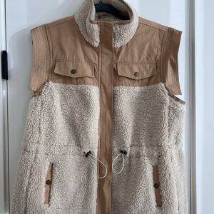 Women's Tan and Cream Sherpa Vest